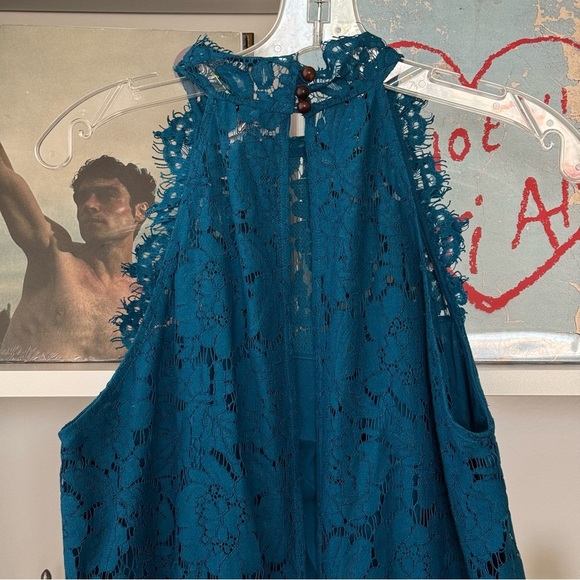 DIANE VON FURSTENBERG Blue Lace High Neck Jemmie Romper - Picture 7 of 8